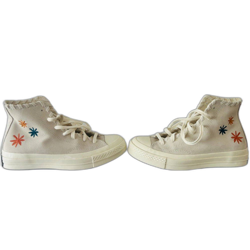 Converse Chuck 70 High Embroidered Floral Egret Suede Ivory NWOT Women's 6.5